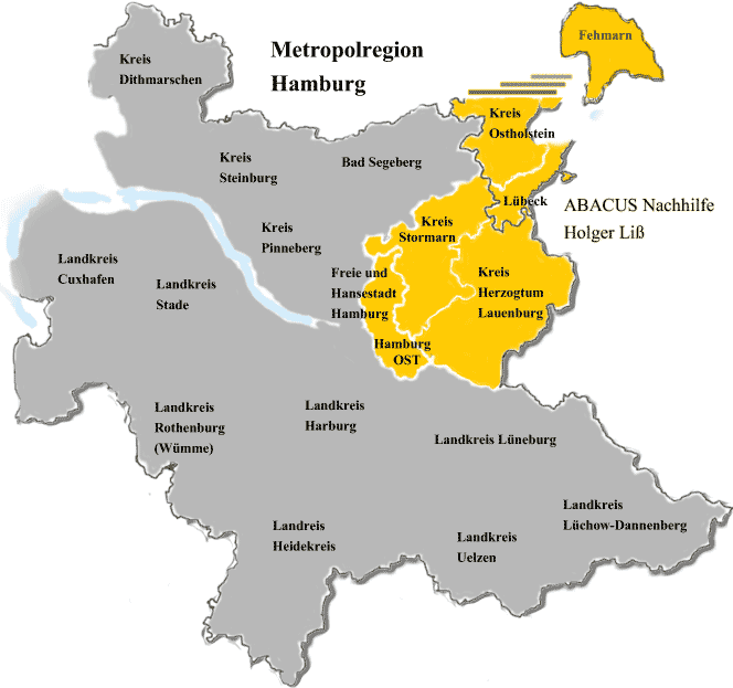 ABACUS Nachhilfe in der Metropolregion Hamburg (Karte: Metropolregion Hamburg)